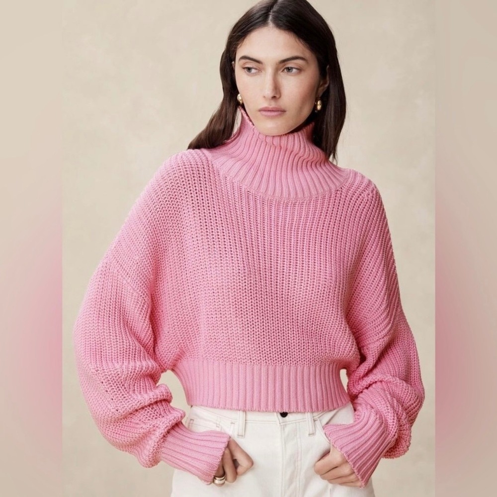 Banana Republic 2025 Janie Cropped Cotton Mock Neck Spring Sweater SZ XS